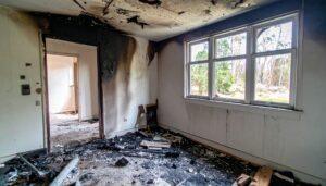 Fire damage to room in house